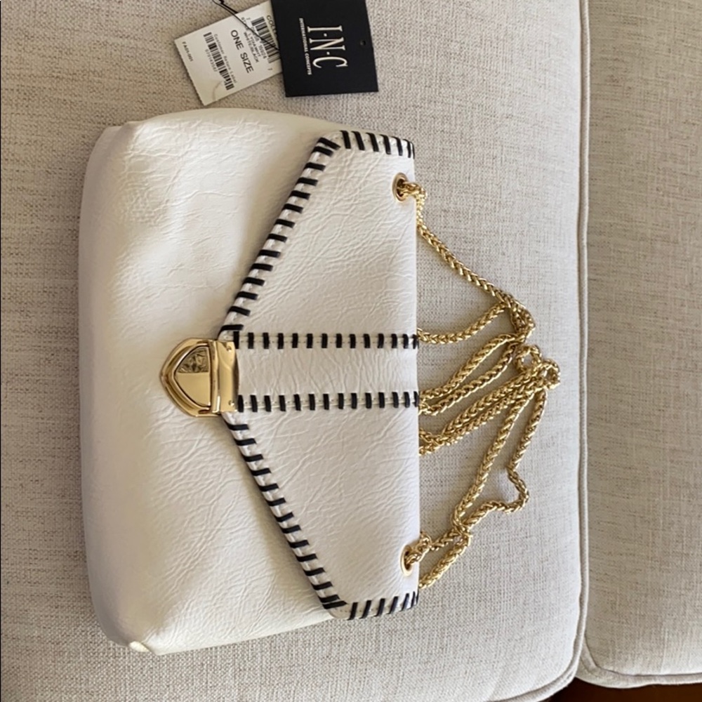 I.N.C LYDIA WHITE BAG W/ BLACK STITCH DETAIL